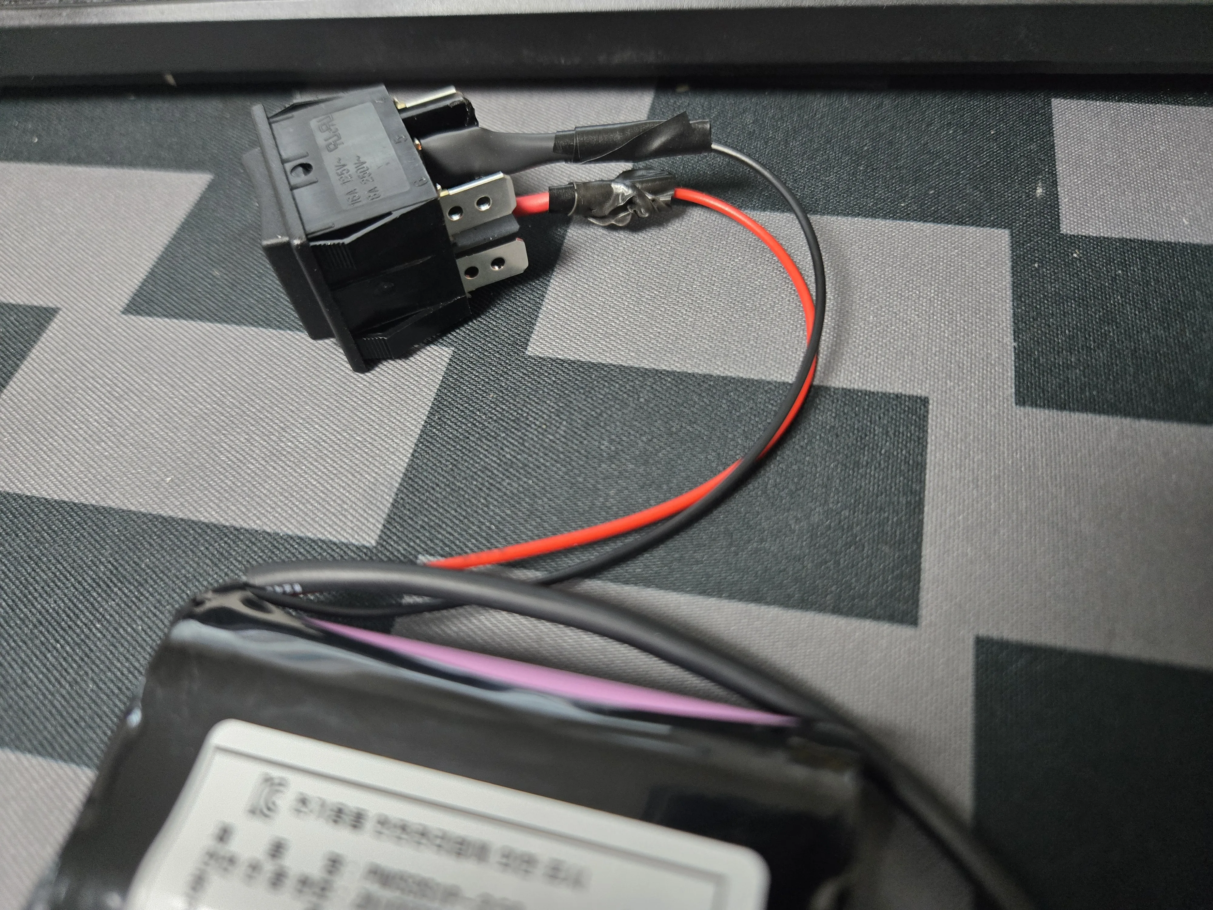 Completed battery + rocker switch soldering