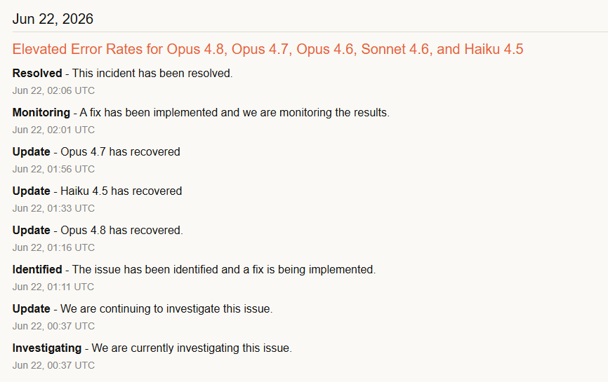 Past Incidents 에서 Resolved 로 마무리된 기록 확인