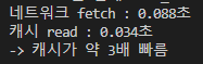 캐시 read vs 네트워크 fetch 벤치마크 — 캐시가 약 3배 빠름